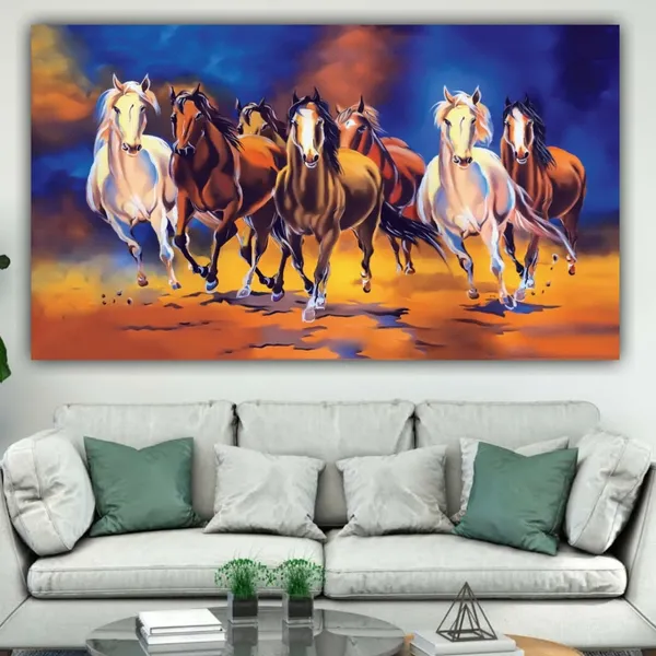 Multicolour_Canvas_Paintings_For_Living_Room_Beautiful_Seven_Running_Horses_Wall_Art_Painting_Big_Size_For_Bedroom_(With_Frame)_(_48_By_24_Inches)