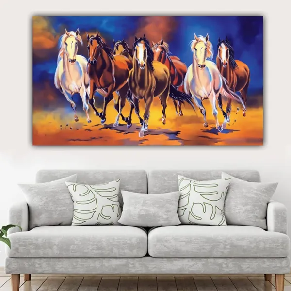Multicolour_Canvas_Paintings_For_Living_Room_Beautiful_Seven_Running_Horses_Wall_Art_Painting_Big_Size_For_Bedroom_(With_Frame)_(_48_By_24_Inches)
