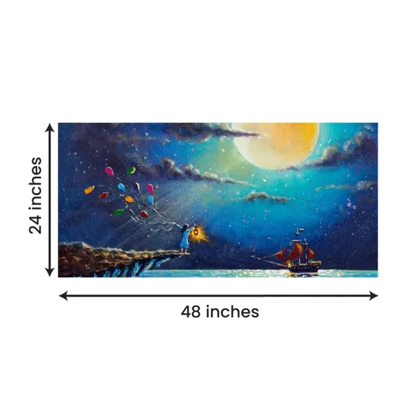 Multicolour_Beautiful_Landscape_Boat_&_Girl_Artistic_Night_Scenery_Canvas_Painting_Wall_Frame_Wall_Decor_For_Living_Room,_Modern_Art_Painting_(Ready_To_Hang)_(48_By_24_Inches)