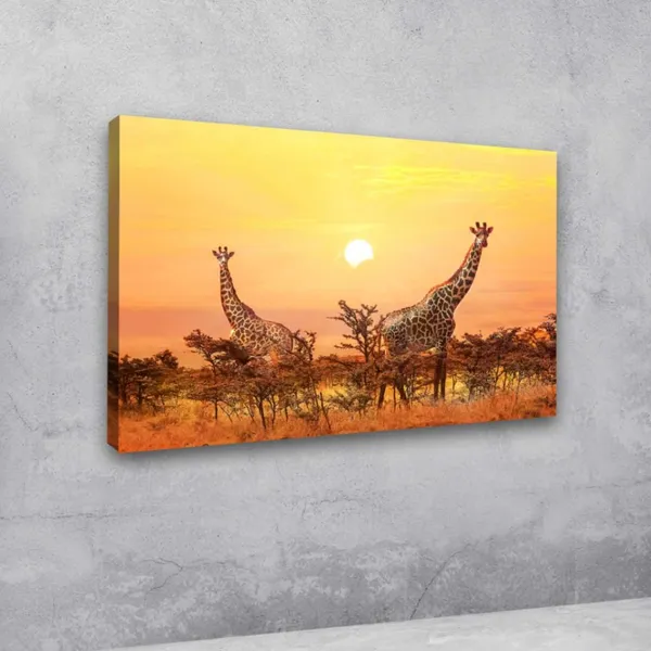 Multicolour_Beautiful_Giraffes_Sunset_In_Background_Canvas_Painting_Wall_Frame_Wall_Decor_For_Living_Room_|_Modern_Art_Canvas_Painting_(Ready_To_Hang)_(60_By_30_Inches)
