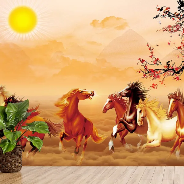 Multicolour_Beautiful_7_Horses_Vastu_Self_Adhesive_Wallpaper_Running_Horses_And_Sunrise_Vinyl_Decals_For_Wall_Decors_|_Floors_|_Flooring_Roll_|_Home_Decoration_|_Bedroom_(120X144_Inches)
