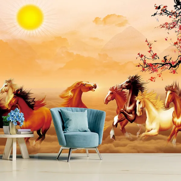 Multicolour_Beautiful_7_Horses_Vastu_Self_Adhesive_Wallpaper_Running_Horses_And_Sunrise_Vinyl_Decals_For_Wall_Decors_|_Floors_|_Flooring_Roll_|_Home_Decoration_|_Bedroom_(120X144_Inches)
