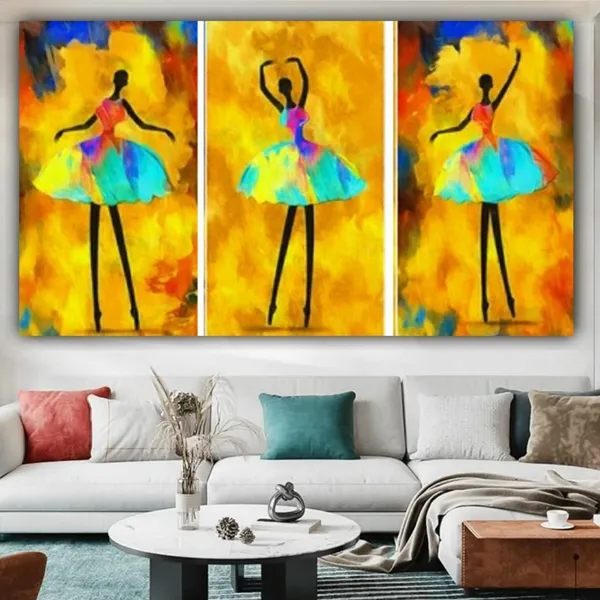 Multicolour_Beautiful_Modern_Art_Abstract_Designs_African_Ballerina_Dancings_Canvas_Painting_Multiple_Frames_For_Living_Room_|_Wall_Art_(Pack_Of_3)_(12_By_24_Inches_Each)
