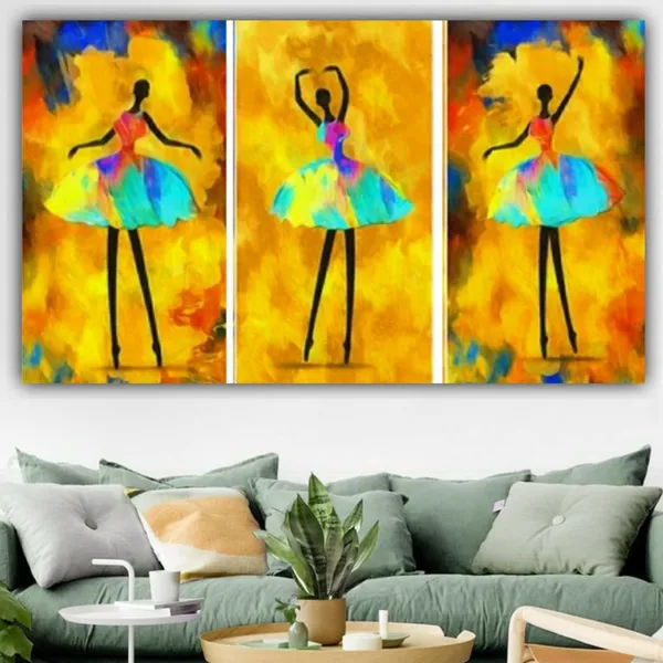 Multicolour_Beautiful_Modern_Art_Abstract_Designs_African_Ballerina_Dancings_Canvas_Painting_Multiple_Frames_For_Living_Room_|_Wall_Art_(Pack_Of_3)_(12_By_24_Inches_Each)