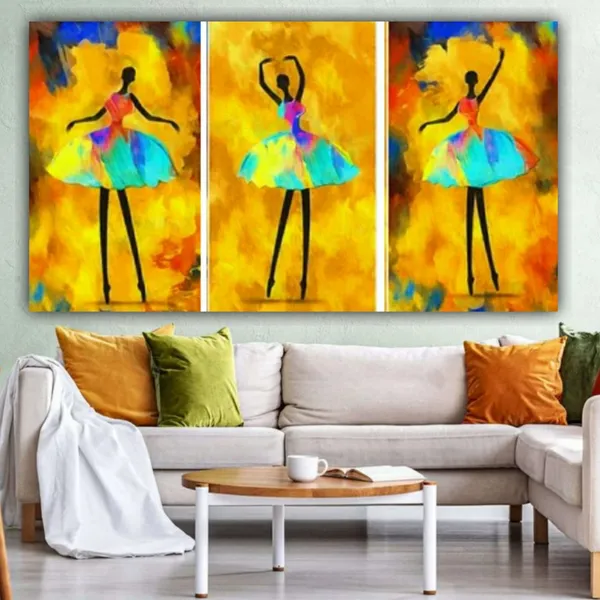 Multicolour_Beautiful_Modern_Art_Abstract_Designs_African_Ballerina_Dancings_Canvas_Painting_Multiple_Frames_For_Living_Room_|_Wall_Art_(Pack_Of_3)_(12_By_24_Inches_Each)
