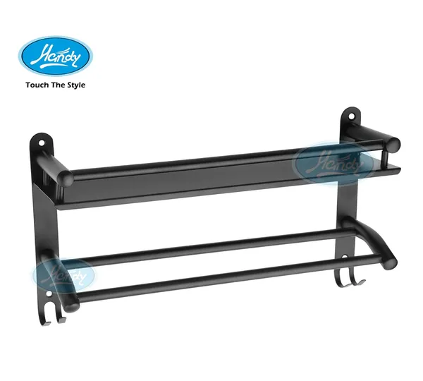 Black_Stainless_Steel_Bathroom_Shelf_With_Towel_Rod_And_Hook_(16_X_5_X_9_Inch)