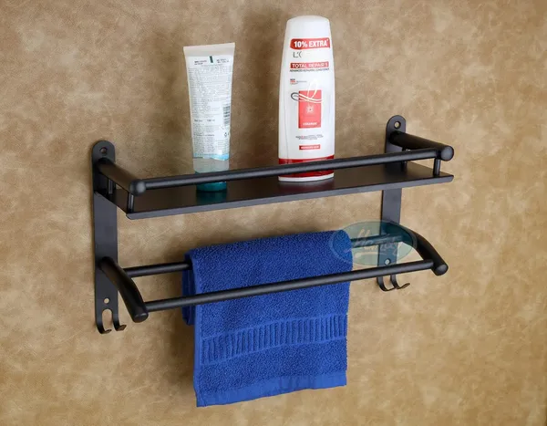 Black_Stainless_Steel_Bathroom_Shelf_With_Towel_Rod_And_Hook_(16_X_5_X_9_Inch)