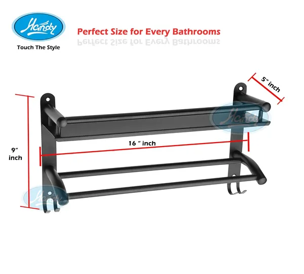 Black_Stainless_Steel_Bathroom_Shelf_With_Towel_Rod_And_Hook_(16_X_5_X_9_Inch)
