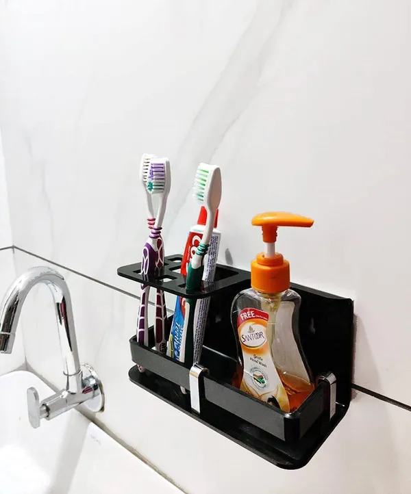 Black_Wall_Mounted_Self_Adhesive_Acrylic_Tooth_Brush_Holder