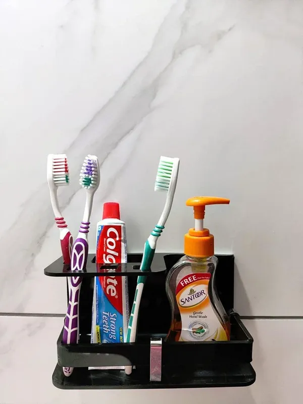 Black_Wall_Mounted_Self_Adhesive_Acrylic_Tooth_Brush_Holder