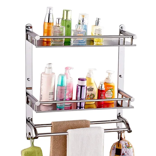 Silver_Stainless_Steel_Bathroom_Shelf_With_Towel_Rod_And_Hook_(17_X_16_X_5_Inch)