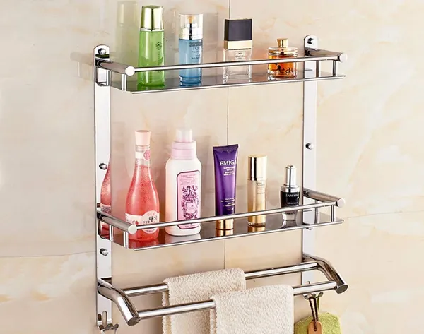 Silver_Stainless_Steel_Bathroom_Shelf_With_Towel_Rod_And_Hook_(17_X_16_X_5_Inch)