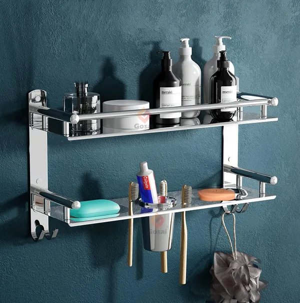 Silver_Stainless_Steel_Bathroom_Accessories_2_Layer_Black_Bathroom_Shelf_With_Soap_Case_Toothbrush_Holder_And_Hook_(16_X_5_X_9_Inch)