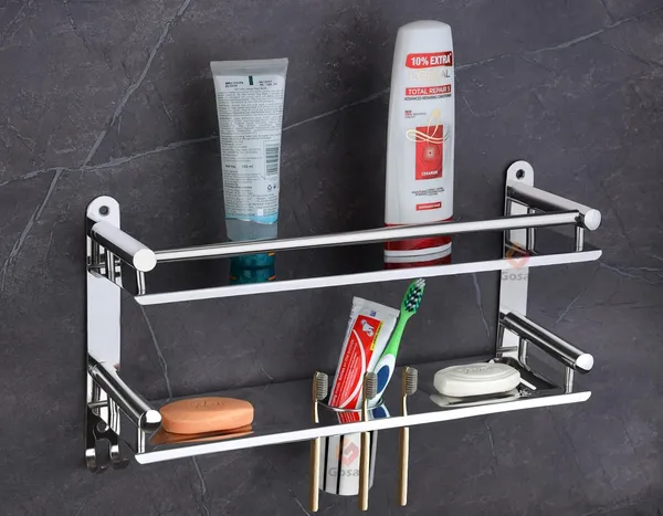 Silver_Stainless_Steel_Bathroom_Accessories_2_Layer_Black_Bathroom_Shelf_With_Soap_Case_Toothbrush_Holder_And_Hook_(16_X_5_X_9_Inch)