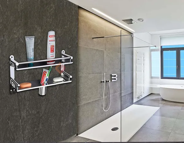 Silver_Stainless_Steel_Bathroom_Accessories_2_Layer_Black_Bathroom_Shelf_With_Soap_Case_Toothbrush_Holder_And_Hook_(16_X_5_X_9_Inch)
