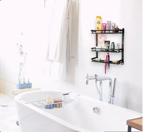 Matte_Black_3_Layer_Stainless_Steel_Bathroom_Shelf_With_2_Soap_Case,_1_Toothbrush_Holder_And_Hook_(17_X_16_X_5_Inch)