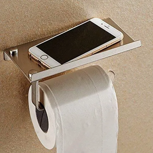 Silver_Wall_Mounted_Stainless_Steel_Toilet_Paper_Roll_Holder_With_Shelf__(8_Inch)