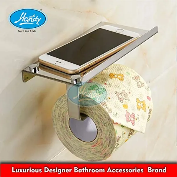 Silver_Wall_Mounted_Stainless_Steel_Toilet_Paper_Roll_Holder_With_Shelf__(8_Inch)