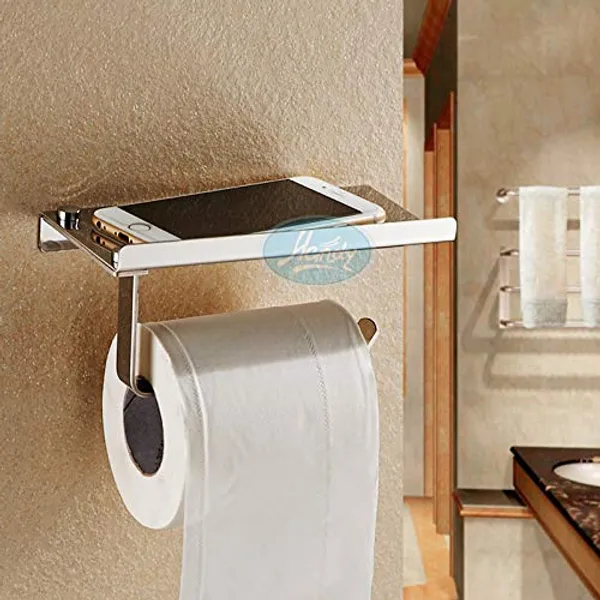 Silver_Wall_Mounted_Stainless_Steel_Toilet_Paper_Roll_Holder_With_Shelf__(8_Inch)