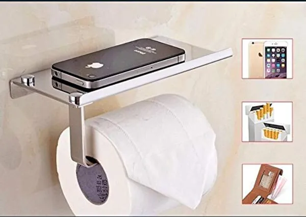 Silver_Wall_Mounted_Stainless_Steel_Toilet_Paper_Roll_Holder_With_Shelf__(8_Inch)