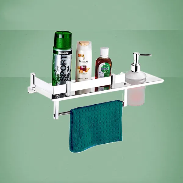 Silver_Stainless_Steel_Bathroom_Shelf_With_Soap_Dispenser_And_Towel_Ring_(14_X_5_Inch)