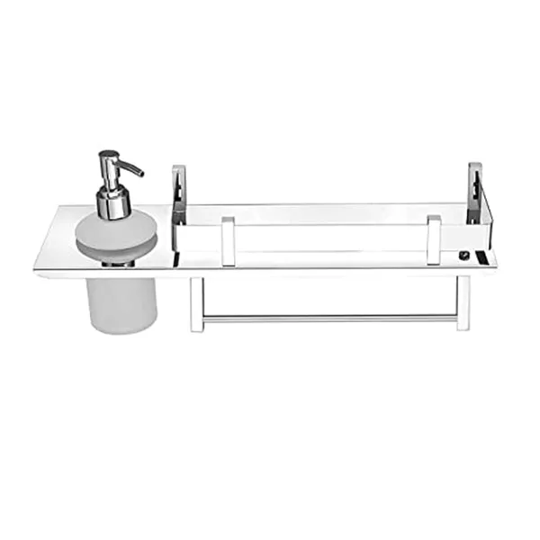 Silver_Stainless_Steel_Bathroom_Shelf_With_Soap_Dispenser_And_Towel_Ring_(14_X_5_Inch)
