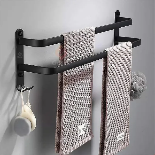 Matte_Black_Self_Adhesive_Stainless_Steel_Towel_Rack_With_Hook_(2_Layer_|_16_Inch)