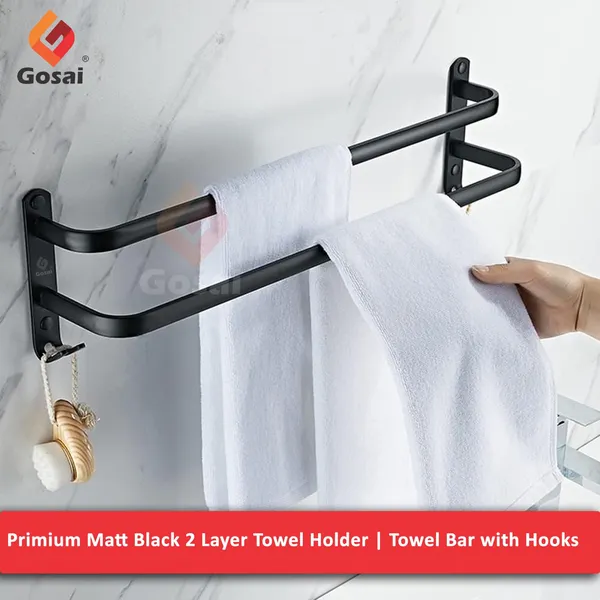 Matte_Black_Self_Adhesive_Stainless_Steel_Towel_Rack_With_Hook_(2_Layer_|_16_Inch)