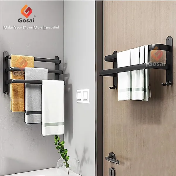 Matte_Black_Self_Adhesive_Stainless_Steel_Towel_Rack_With_Hook_(2_Layer_|_16_Inch)