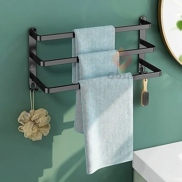 Matte_Black_Self_Adhesive_Stainless_Steel_Towel_Rack_With_Hook_(3_Layer_|_16_Inch)