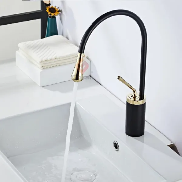 Golden_Black_Luxurious_Brass_Slim_Single_Lever_Wash_Basin_Faucet_Mixer_With_Connection_Pipe_(24_Inch)