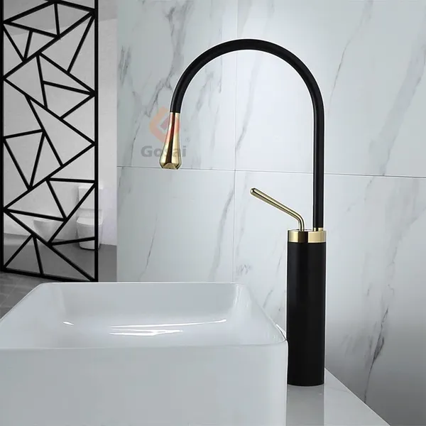 Golden_Black_Luxurious_Brass_Slim_Single_Lever_Wash_Basin_Faucet_Mixer_With_Connection_Pipe_(24_Inch)