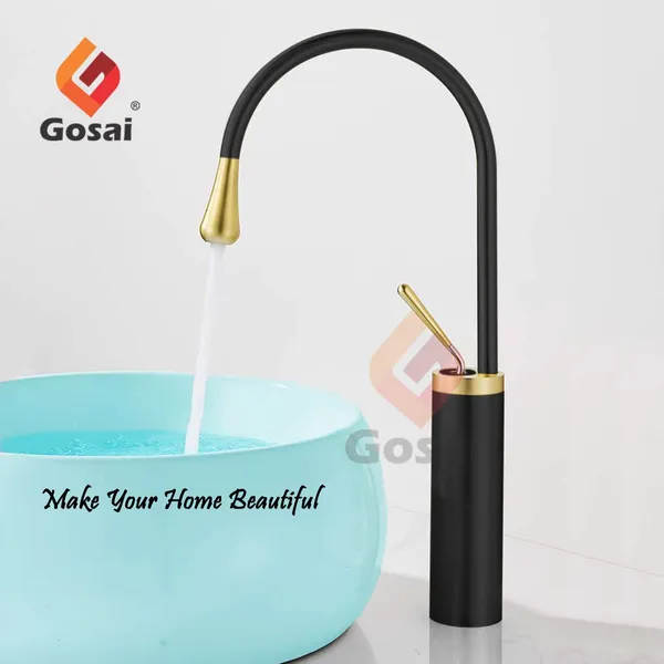Golden_Black_Luxurious_Brass_Slim_Single_Lever_Wash_Basin_Faucet_Mixer_With_Connection_Pipe_(24_Inch)