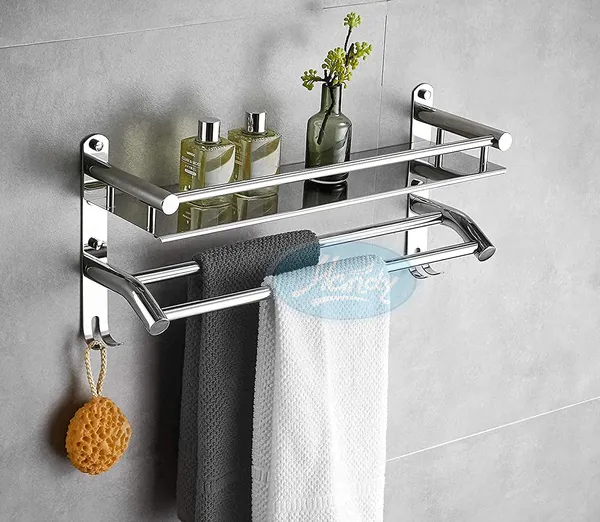 Silver_Stainless_Steel_Bathroom_Shelf_With_Towel_Rod_And_Hook_(16_X_5_X_9_Inch)