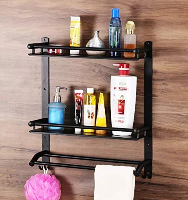 Black_Stainless_Steel_Bathroom_Shelf_With_Towel_Rod_And_Hook_(17_X_16_X_5_Inch)