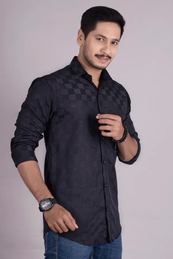 Black_Cotton_Casual_Roll_Up_Sleeve_Printed_Shirt