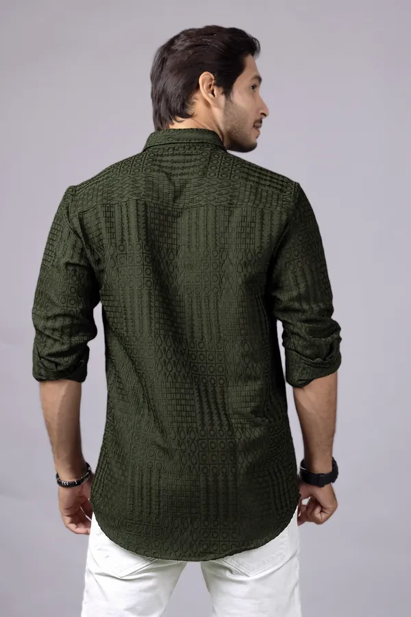 Green_Casual_Roll_Up_Sleeve_Solid_Printed_Men_Shirt