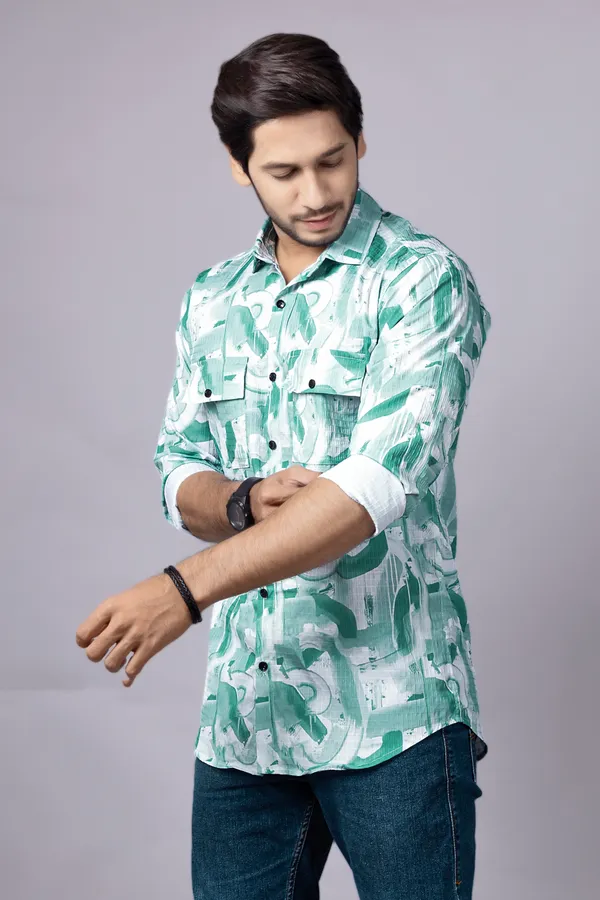 Light_Green_Casual_Printed_Full_Sleeve_Double_Pocket_Shirt
