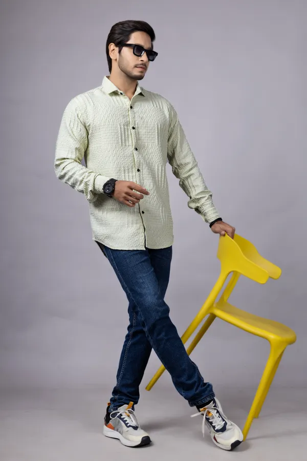 Light_Green_Casual_Roll_Up_Sleeve_Solid_Printed_Men_Shirt