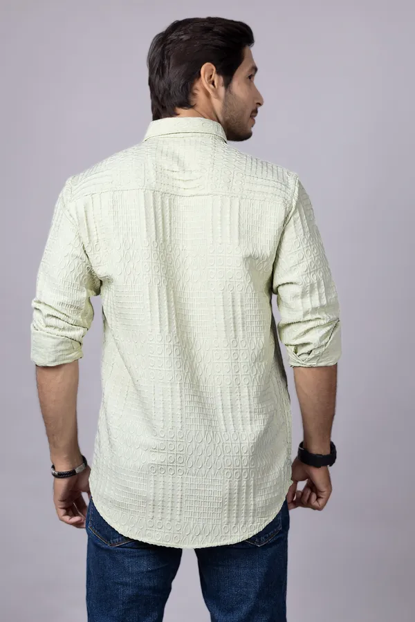 Light_Green_Casual_Roll_Up_Sleeve_Solid_Printed_Men_Shirt