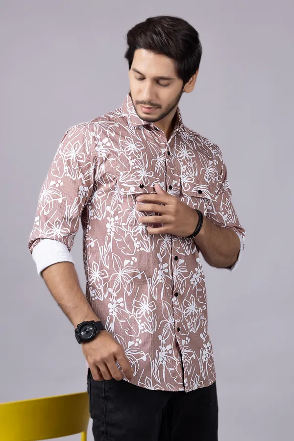 Peach_Casual_Printed_Full_Sleeve_Double_Pocket_Shirt