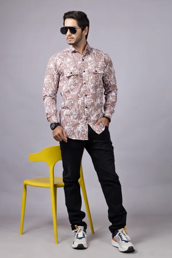 Peach_Casual_Printed_Full_Sleeve_Double_Pocket_Shirt