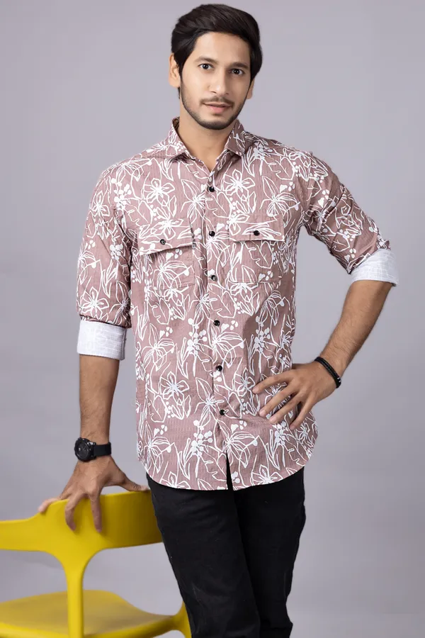 Peach_Casual_Printed_Full_Sleeve_Double_Pocket_Shirt