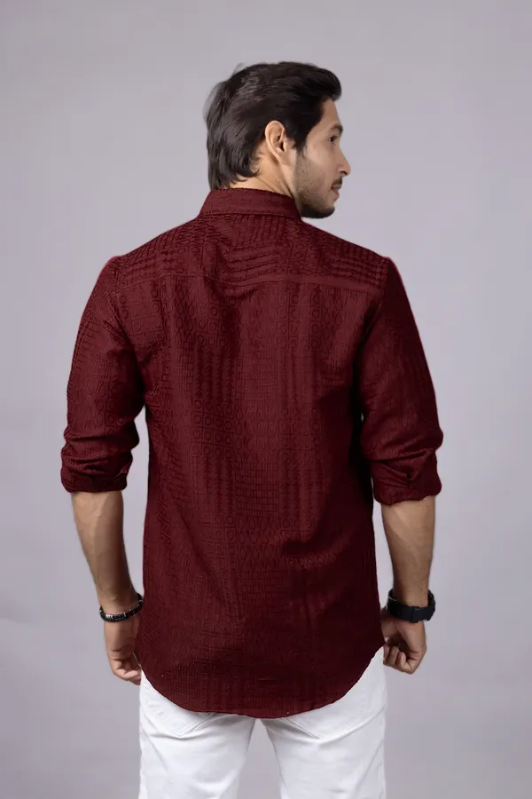 Red_Casual_Roll_Up_Sleeve_Solid_Printed_Men_Shirt