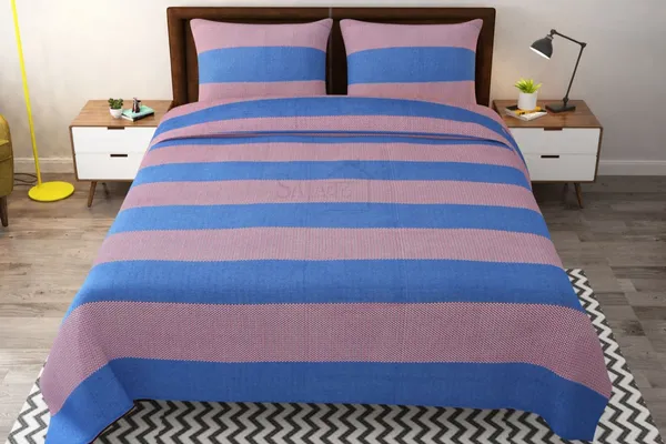 Dark_Blue_Stripe_With_Net_Design_Bed_Sheet_With_Pillow_Cover_(90X100_Inch)