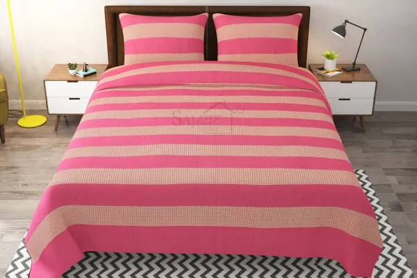 Dark_Pink_Stripe_With_Net_Design_Bed_Sheet_With_Pillow_Cover_(90X100_Inch)