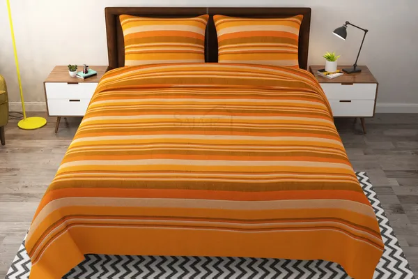 Orange_&_Brown_Stripe_100%_Cotton_Bed_Sheet_With_Pillow_Covers_(90X100_Inch)