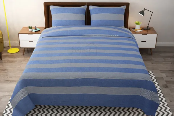 Dark_Blue_&_White_Stripe_Double_Bed_Sheet_With_Pillow_Covers_(90X100_Inch)