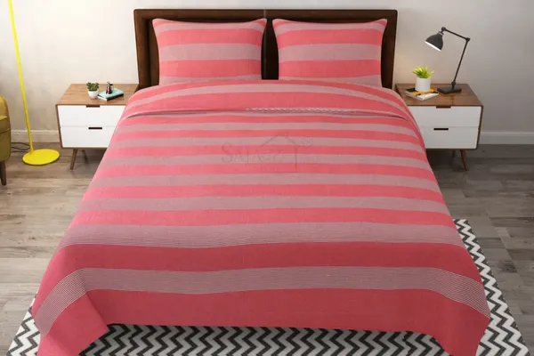 Dark_Pink_&_White_Stripe_Double_Bed_Sheet_With_Pillow_Covers_(90X100_Inch)