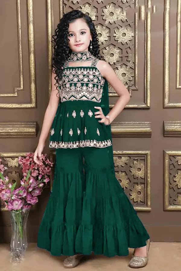 Green_Georgette_Square_Neck_Festive/Wedding_Two_Piece_For_Girls